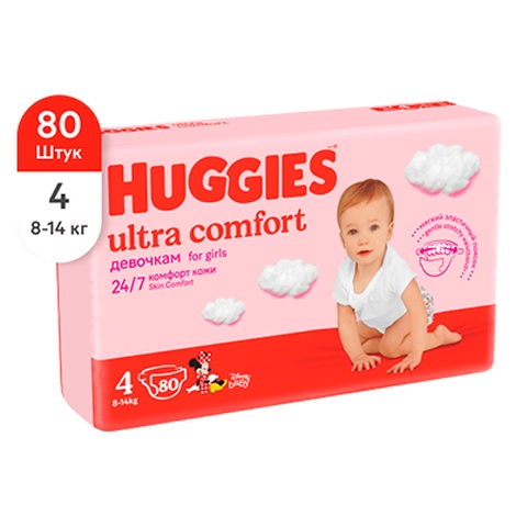Подгузники Хаггис Ультра Комфорт дев. 4 №80 