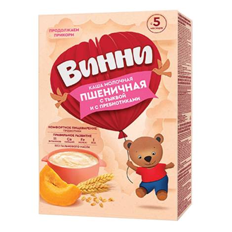 Каша Винни 200,0 молочная Пшеничная с тыквой и с пребиотиками